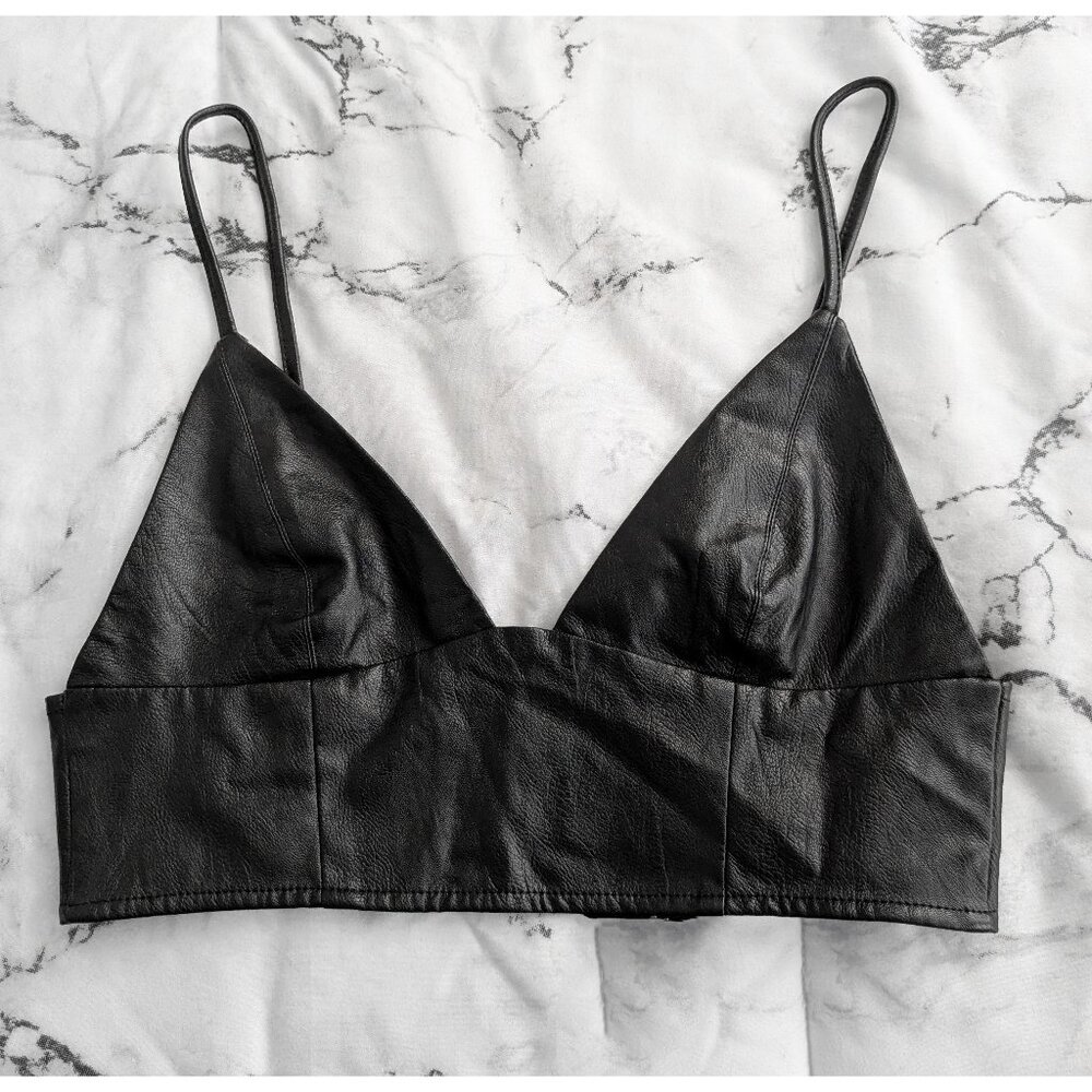 Faux Leather Triangle Bralette w/ Zipper Back - Goth, Rave, Clubbing, Y2K, Sexy